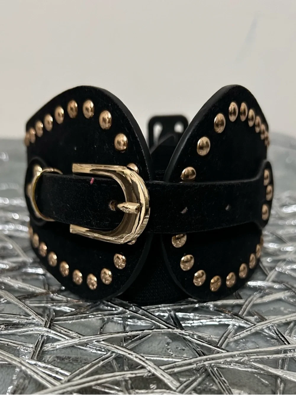 NWT Cato Black Elastic Studded Waist Belt with Gold Buckle 2X/3X